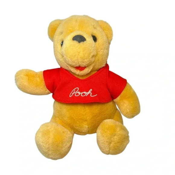 Vintage Disney Winnie the Pooh Plush Toy Soft Yellow Teddy Bear with Red Shirt - Picture 1 of 13